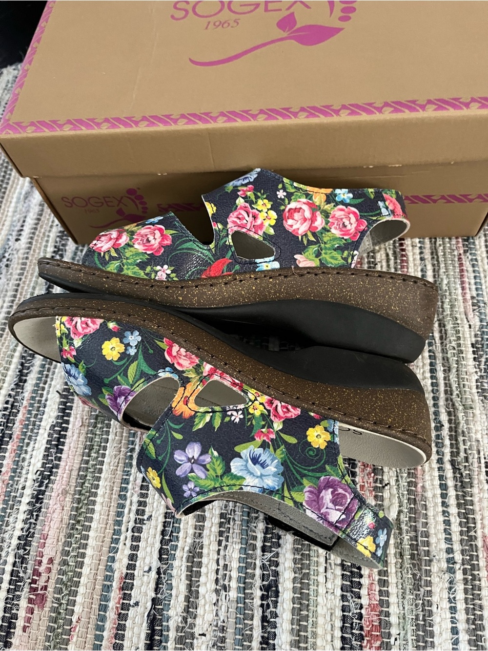 Sogex 1965 Comfort Italian Sandals Anatomic Floral Italy 36 Adjustable Fit Wedge - Picture 6 of 11